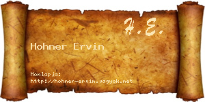 Hohner Ervin névjegykártya